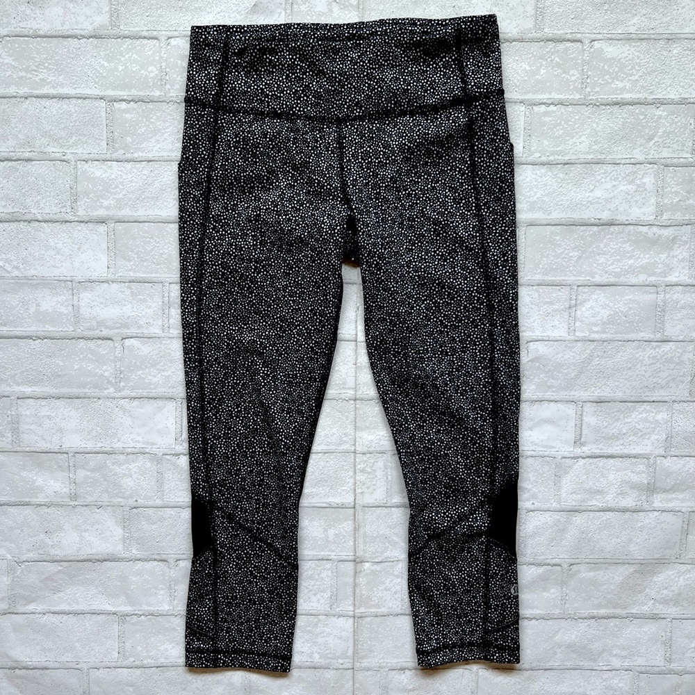 Lululemon Fast and Free High Rise Crop Leggings Speckled Black White Size 6